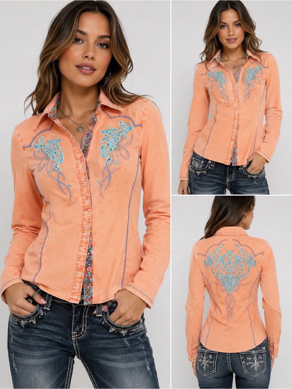Roar Defined Embroidered Western Button-Up Shirt